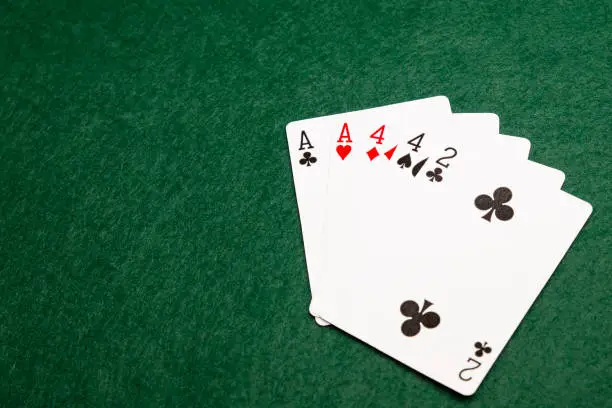 Two pairs, the eighth highest value hand in poker. two cards of the same value supported by another two cards of the same value