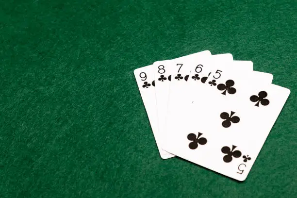 Straight Flush, the second highest value hand in poker. Five cards of the same suit running consecutively