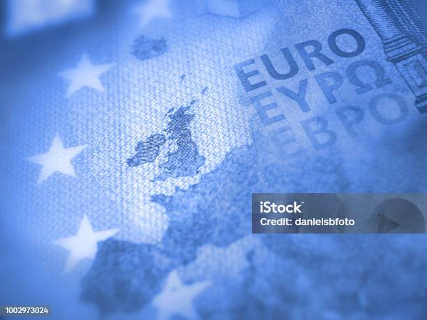 Europe Map Of Euro Bill With Focus On Great Britain Brexit Concept Stock Photo - Download Image Now