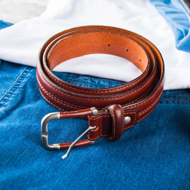 istock Man's leather brown belt for jeans 1002977758
