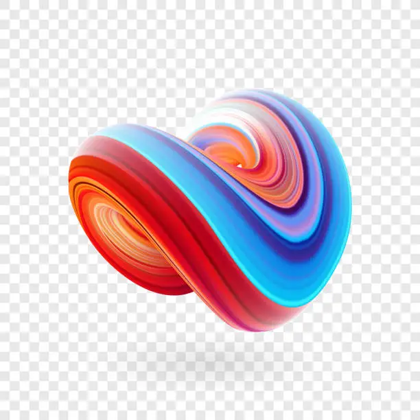 Vector illustration of Vector illustration: 3D Colorful abstract twisted fluide shape. Trendy liquid design.