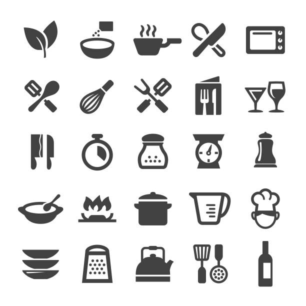 ilustraciones, imágenes clip art, dibujos animados e iconos de stock de cocinar los iconos - serie inteligente - wire whisk symbol computer icon spatula