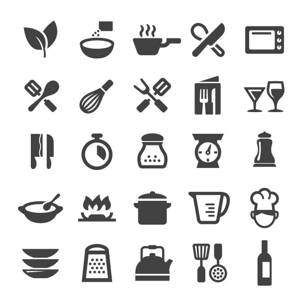 illustrazioni stock, clip art, cartoni animati e icone di tendenza di icone di cottura - smart series - cucina