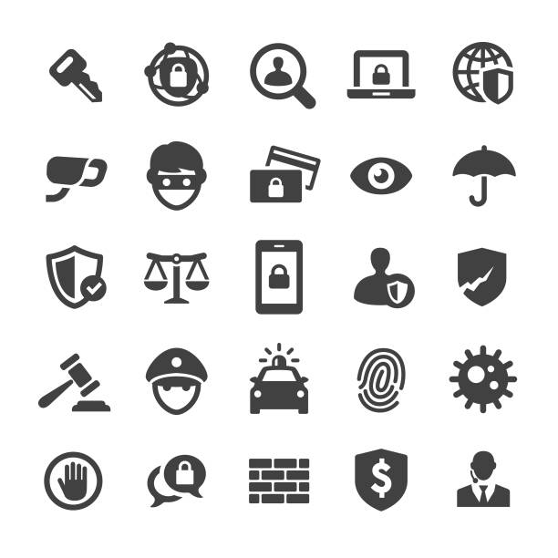 ilustraciones, imágenes clip art, dibujos animados e iconos de stock de conjunto de iconos de seguridad - serie inteligente - identity