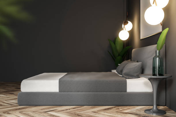 istock Gray nature style bedroom, side view 1002992810