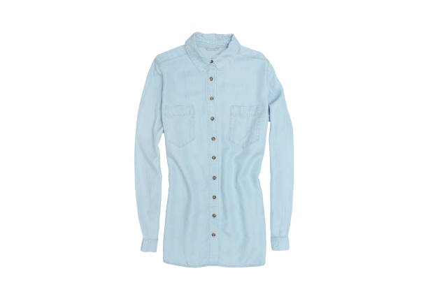 istock Blue denim shirt on a white background. Isolate. Fashionable concept 1003022480