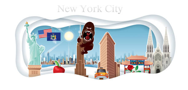ilustraciones, imágenes clip art, dibujos animados e iconos de stock de ciudad de nueva york y papel cortado - times square