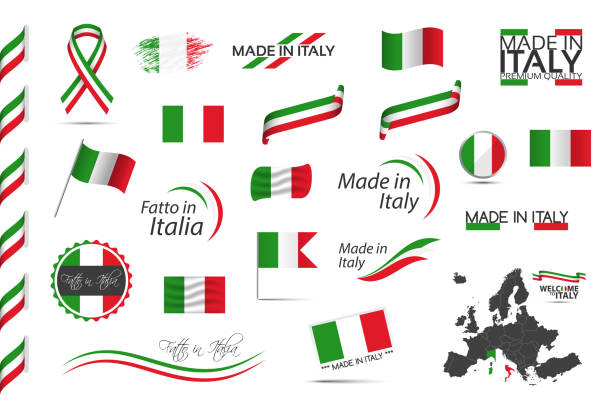 большой набор итальянских лент, символов, икон и флагов, изолированных на белом фоне, сделано в италии, добро пожаловать в италию, премиум ка - czech republic czech flag flag national flag stock illustrations