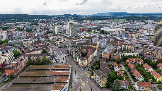 Zurich, Switzerland - May 22, 2018: View of the city district 11 of the city of Zurich - on the circle Oerlikon.