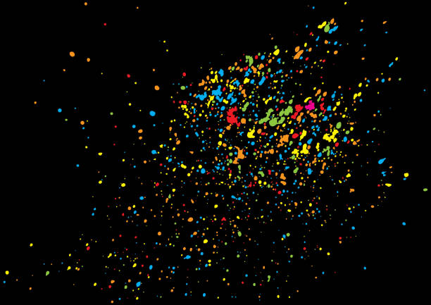 istock Colorful confetti isolated on black background. Abstract black background with many splattered falling round confetti pieces. Confetti random background Pattern made of calligraphy ink drops. Vector. 1003070984