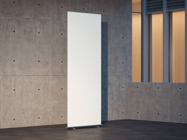 istock Blank white roll up with concrete walls on background, 3d rendering 1003111162