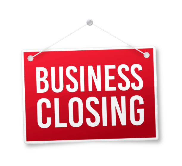 Business Closing Sign Business closing hanging sign. closing down sale stock illustrations