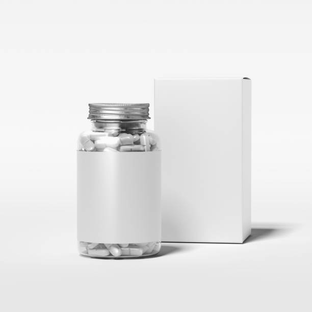 istock Transparent bottle with blank label and white box, 3d rendering. 1003111434