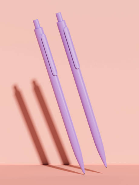 istock Light violet pens on peach coloured background, 3d rendering. 1003111536