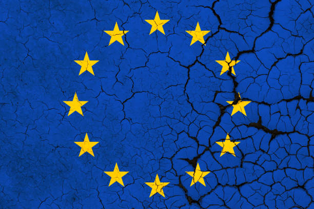 European Union Flag - Crisis A Cracked And Fragile European Flag. tax borders stock illustrations