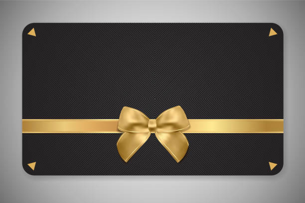 istock Gift card (Gift card discount), Gift coupon with golden ribbon, gold bow and black pattern 1003123146