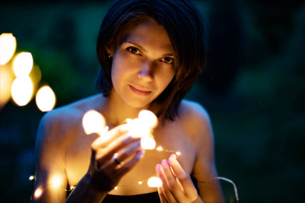 istock Christmas lights in woman hands 1003126314