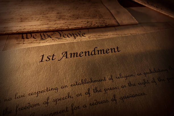 First Amendment text First Amendment of the US Constitution text, with other Constitution text above censorship photos stock pictures, royalty-free photos & images