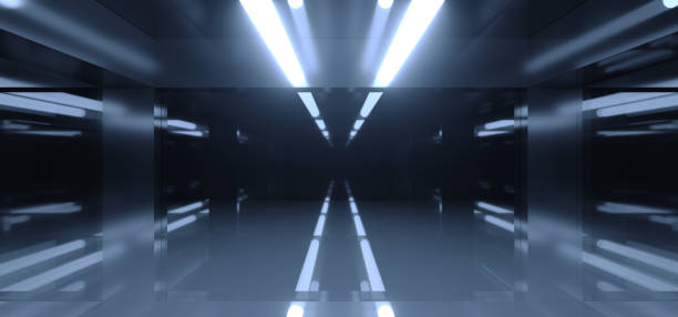 istock Futuristic Sci Fi Dark Room With A Lot Of Lights And Reflections With Blurred Side Lights 3D Rendering 1003130534