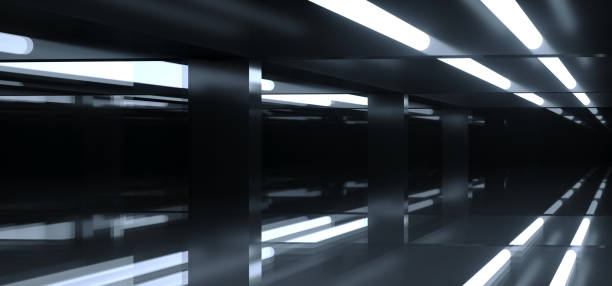 istock Futuristic Sci Fi Dark Room With A Lot Of Lights And Reflections With Blurred Side Lights 3D Rendering 1003130592