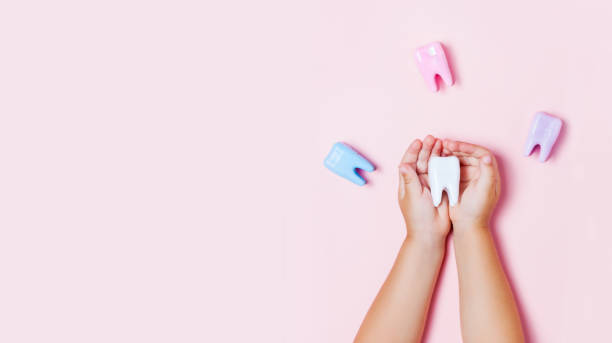 istock Child's hands holding big tooth and toothbrush 1003130826