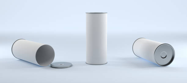 istock Empty Opened Closed And Standing Tube Cylinder Packages With White Material Light Studio Shot 3D Rendering 1003133072