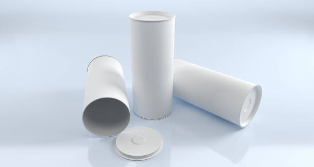 istock Empty Opened Closed And Standing Tube Cylinder Packages With White Material Light Studio Shot 3D Rendering 1003133096