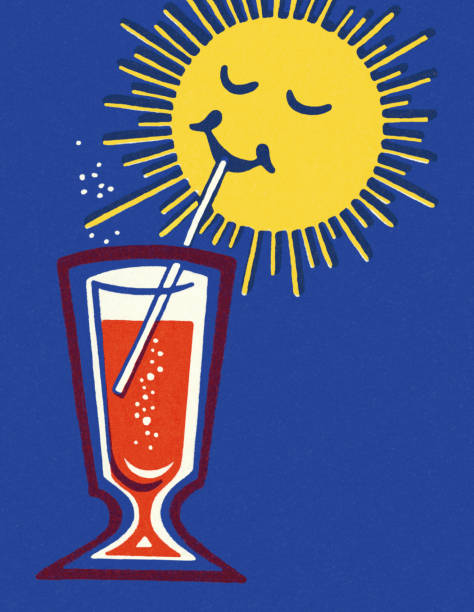 음료를 마시고 태양 - glasses sun sunlight summer stock illustrations