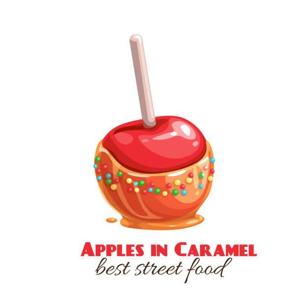 czerwone jabłka w karmelu - taffy stock illustrations