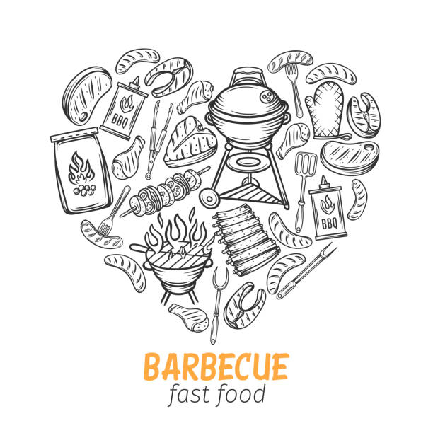 ilustrações de stock, clip art, desenhos animados e ícones de barbecue hand drawn banner - 3615
