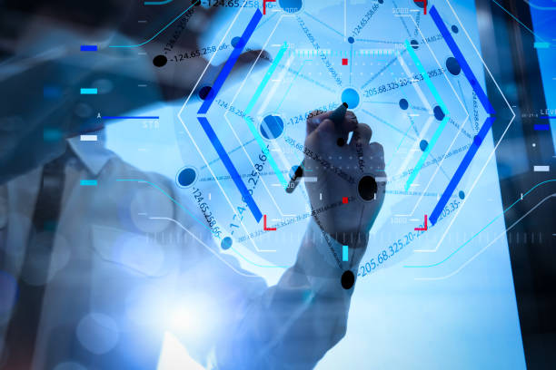 istock Double exposure of businessman working with new modern computer show social network structure and bokeh exposure 1003141674