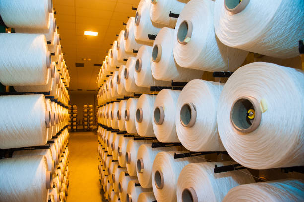 linia do produkcji tkanin przemysłowych - cotton textile material industry zdjęcia i obrazy z banku zdjęć