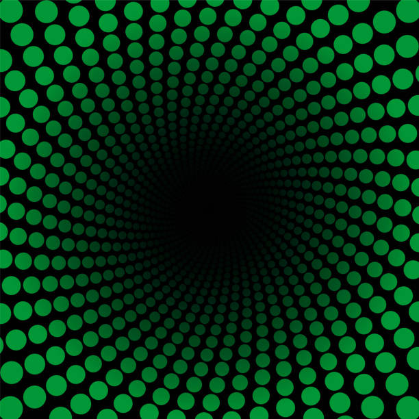 спиральный узор с зелеными точками, туннель с черным центром - витая круговая фрактальная фоновая иллюстрация. - fractal pattern mandala art stock illustrations