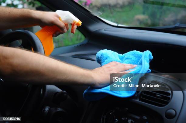 Cleaning The Car Inside Men Hands Clean The Car Stock Photo - Download Image Now - Car, Cleaning, Close-up