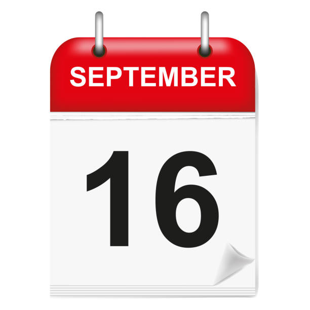 istock Daily calendar of single-leaf rings, red spine, 3d,september,16,16th,sixteenth.Vector illustration 1003163188