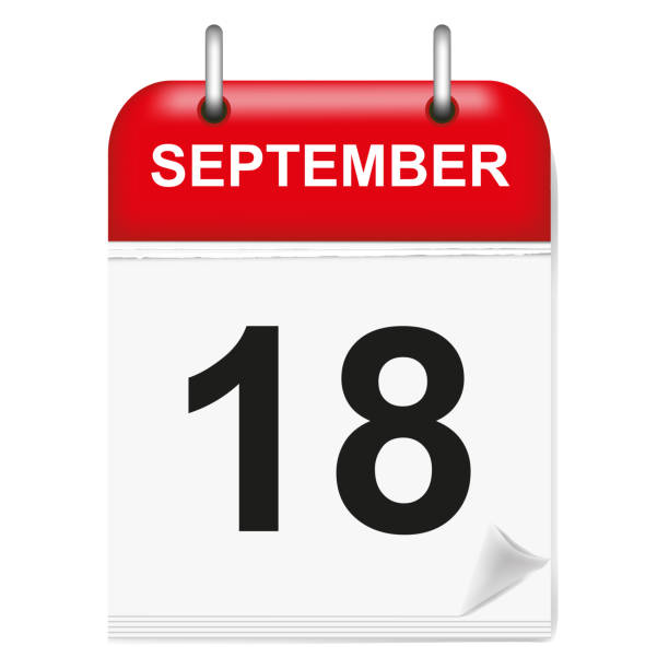 istock Daily calendar of single-leaf rings, red spine, 3d,september,18,18th,eighteenth.Vector illustration 1003163214