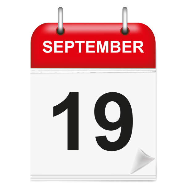 istock Daily calendar of single-leaf rings, red spine, 3d,september,19,19th,nineteenth.Vector illustration 1003163226