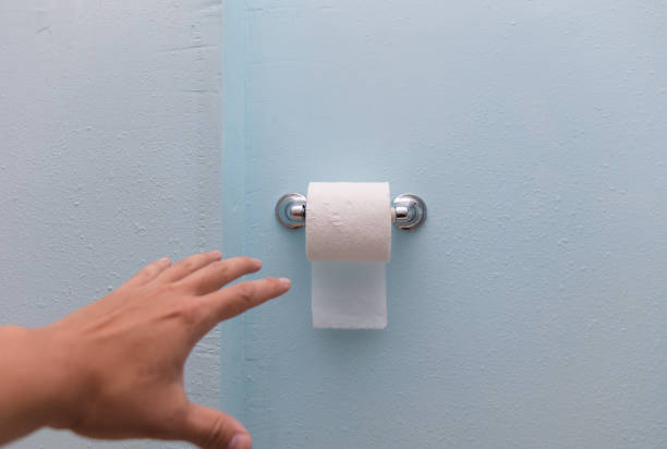 istock toilet paper on wall 1003165902