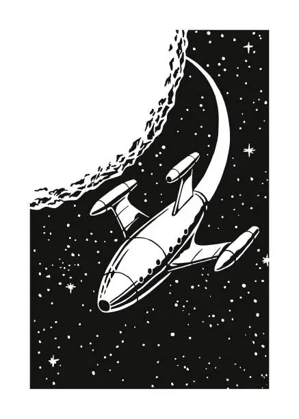 Vector illustration of Rocket Ship in Outer Space