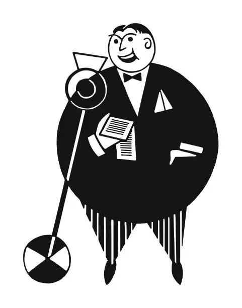 Vector illustration of Large Man Talking into a Microphone