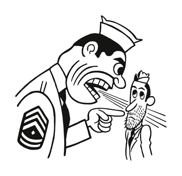 ilustrações, clipart, desenhos animados e ícones de diretor militar gritar com um soldado - sergeant army pointing armed forces