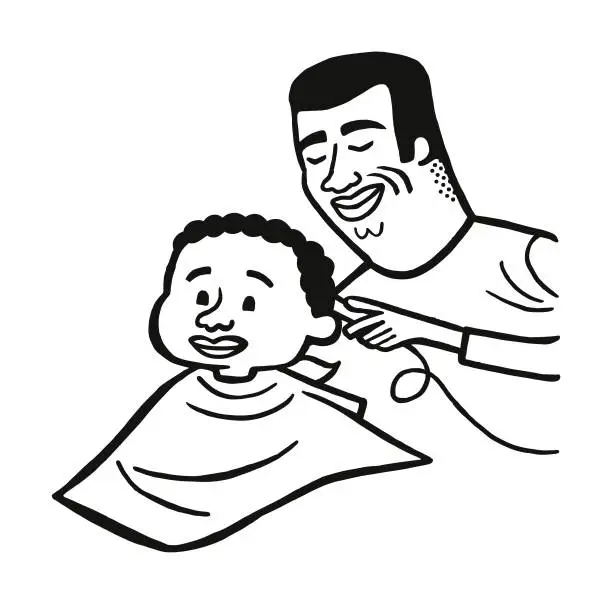 Vector illustration of Man Cutting Boys Hair