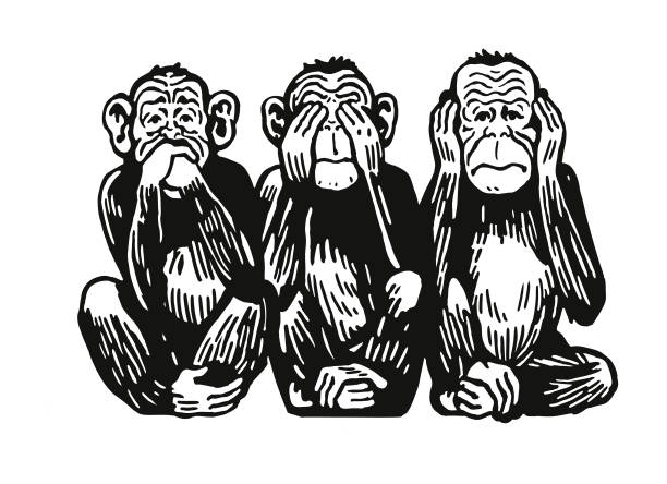 три обезьяны - speak no evil stock illustrations