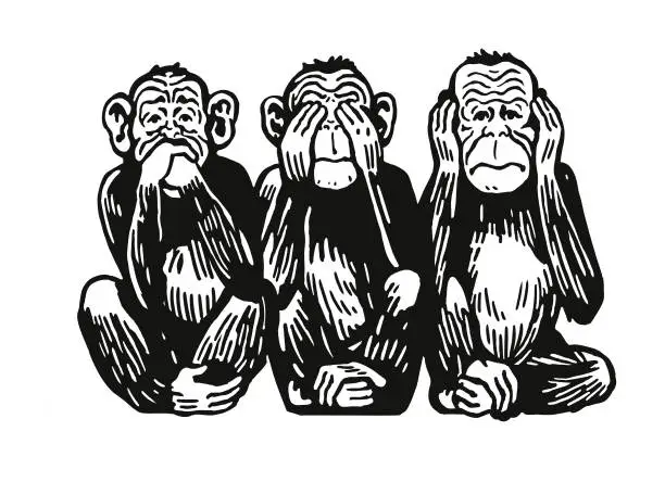 Vector illustration of Three Monkeys