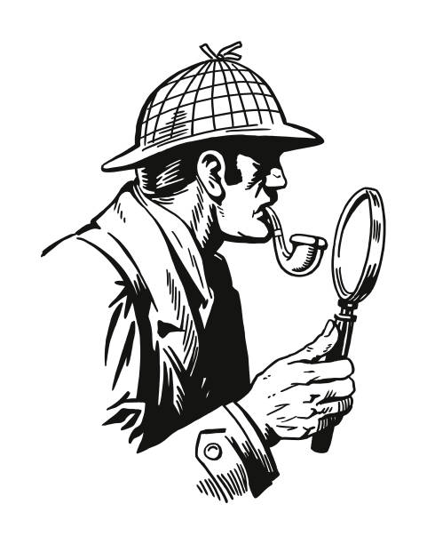 Detective with Magnifying Glass Detective with Magnifying Glass detective illustrations stock illustrations