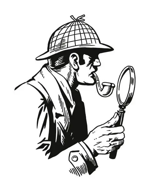 Vector illustration of Detective with Magnifying Glass