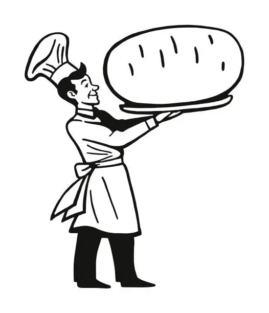 Vector illustration of Chef Holding Large Baked Potato
