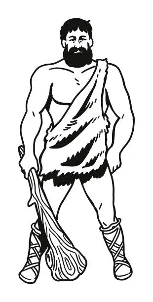 Vector illustration of Neanderthal Man with Club