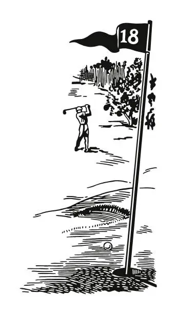 Vector illustration of Golfer on the Eighteenth Hole