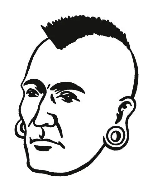Vector illustration of Man with Mohawk and Gage Earrings